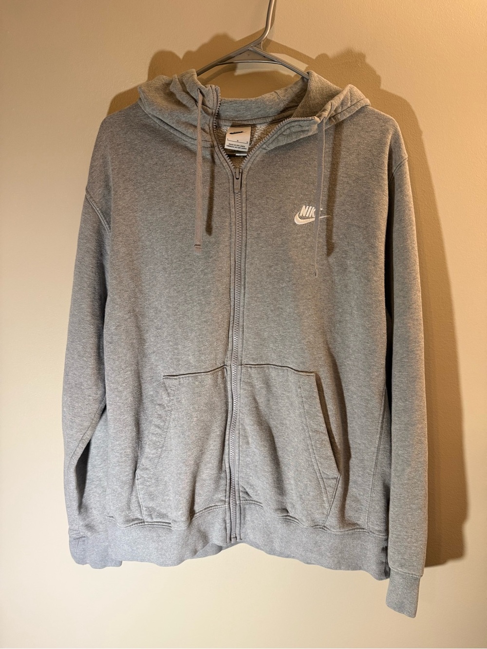 Nike Gray Men's Full Zip-Up Hoodie with Embroidered Swoosh Large